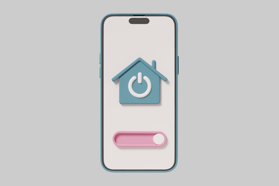 Download Smart home app interface with house icon and toggle button 3D Model