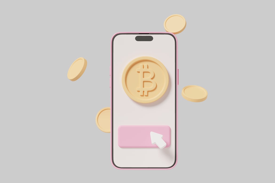 Download Smartphone with Bitcoin symbol and gold coins 3D Model