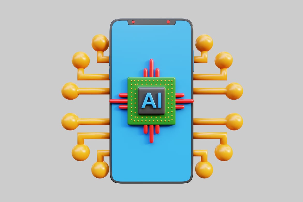 Download Smartphone with blue screen and green chip with AI logo 3D Model