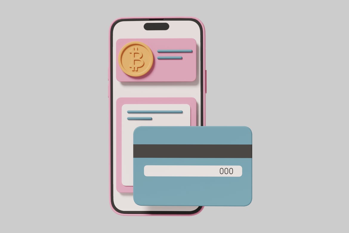 Download Smartphone with credit card and Bitcoin symbol 3D Model