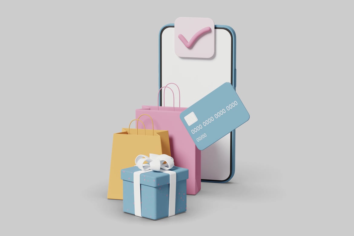 Download Smartphone with credit card and shopping bags. 3D Model