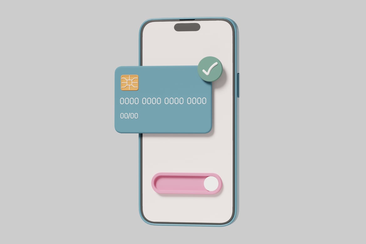 Download Smartphone with credit card hovering above screen. 3D Model