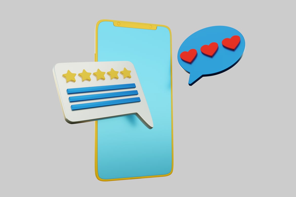 Download Smartphone with speech bubble and rating system. 3D Model