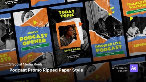 Download Social Media Reels - Podcast Promo Ripped Papper Style After Effects Project Files After Effect Template