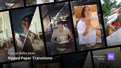 Download Social Media Reels - Ripped Paper Transitions After Effects Project Files After Effect Template