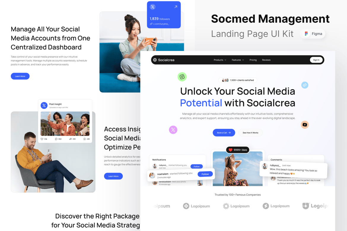 Download Socialcrea - Socmed Management Landing Page Figma Design