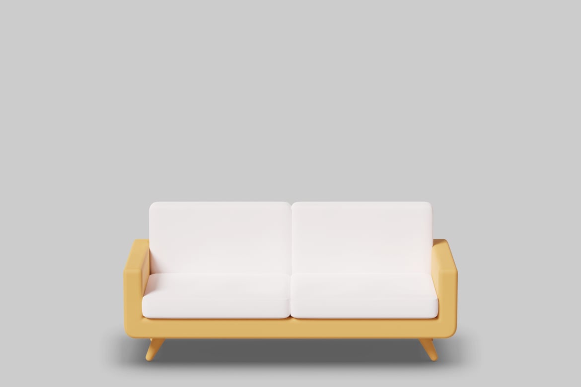 Download Sofa with light yellow frame and white cushions. 3D Model