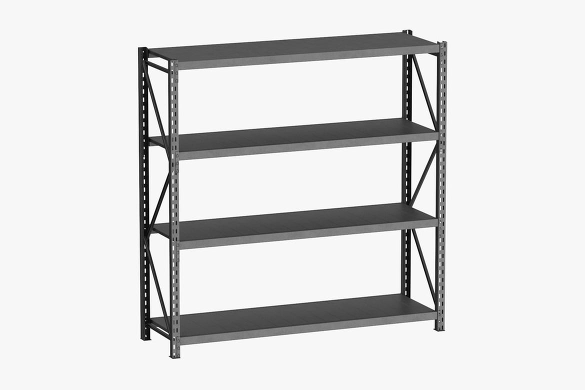 Download Solid Steel Pallet Rack Clean, Dark Gray Metal Shelving Unit with Four Shelves 3D Model