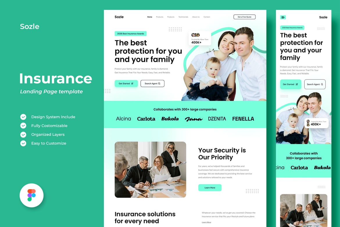 Download Sozle - Insurance landing Page Figma Design