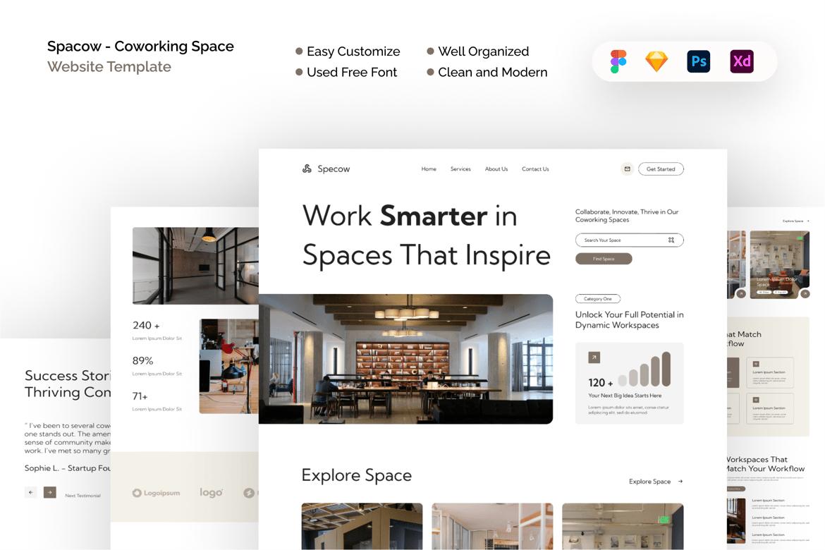 Download Spacow - Coworking Space Website Template Figma Design