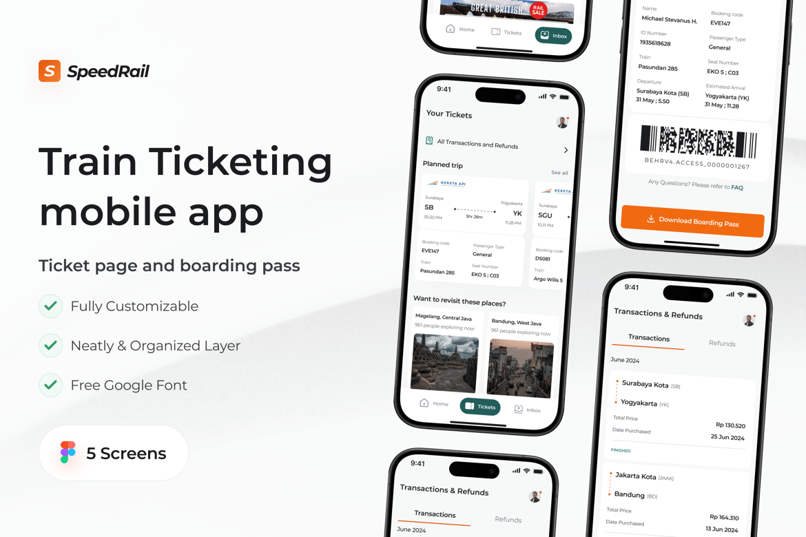 Download SpeedRail - Ticket & Boarding Pass Flow Figma Design