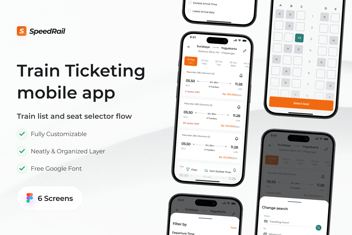 Download Speedrail - Train list and seat selector flow Figma Design