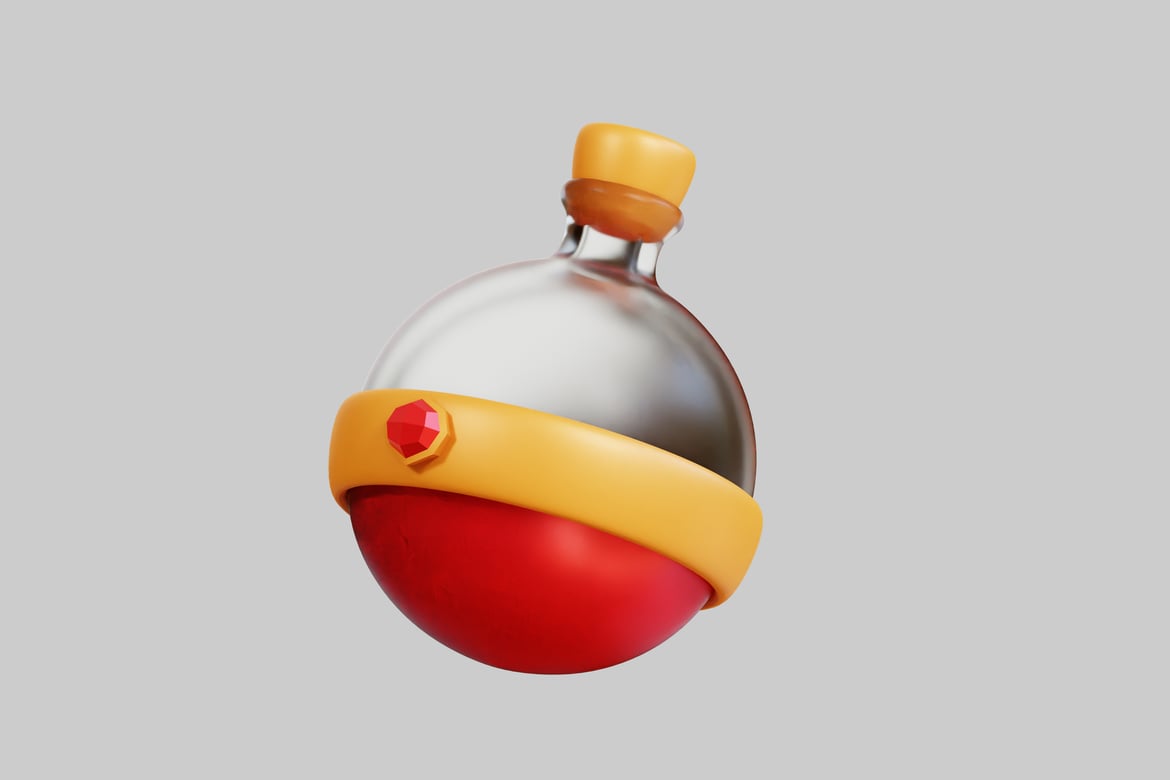 Download Spherical vessel with red, yellow, and silver design. 3D Model