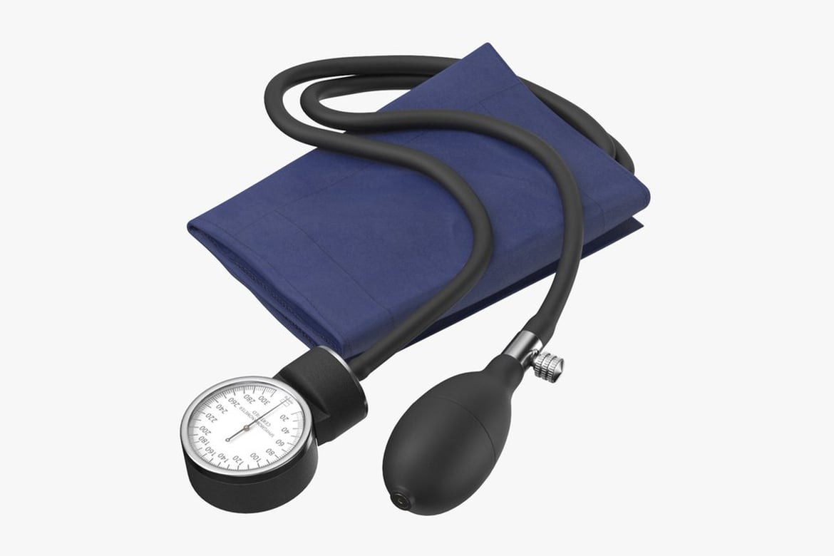 Download Sphygmomanometer with Dark Blue Cuff and Black Bulb 3D Model