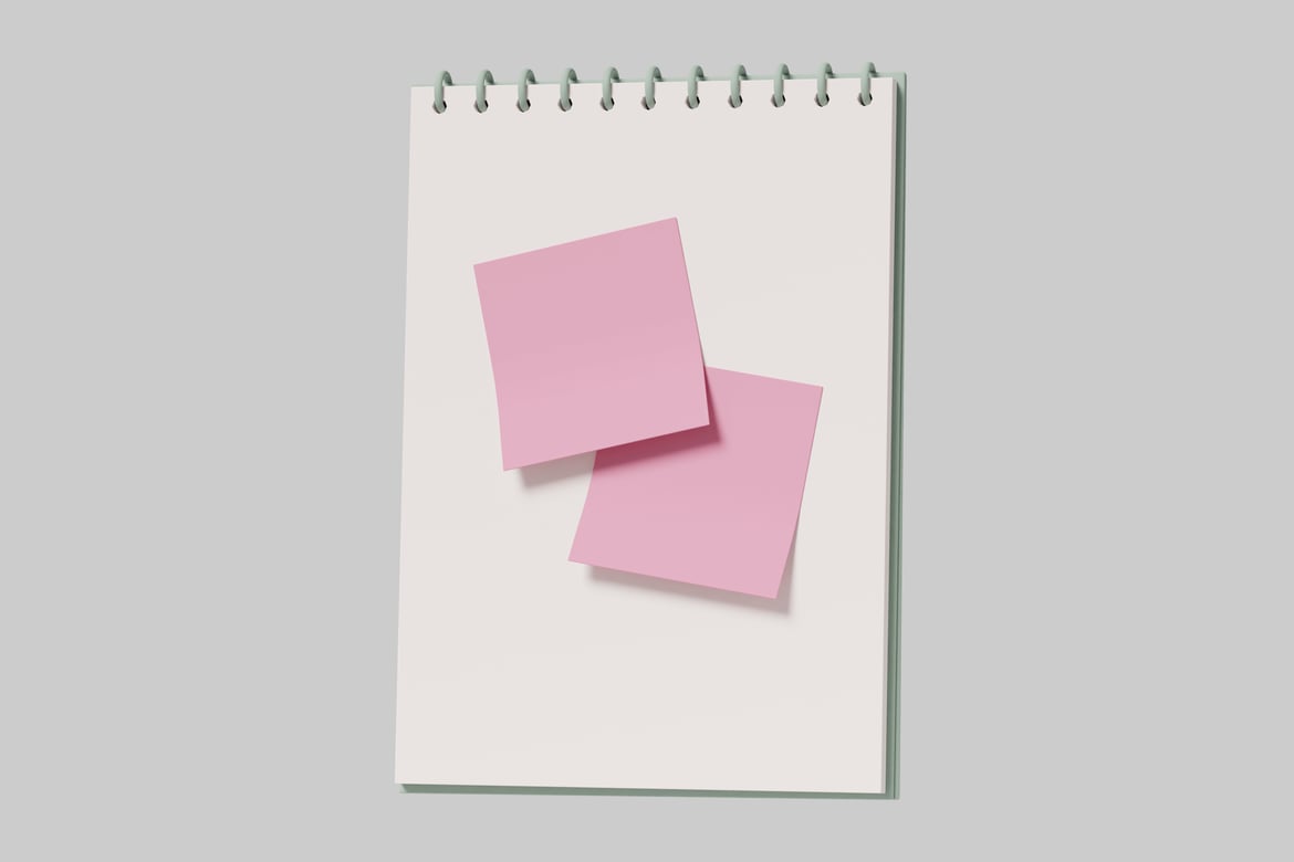 Download Spiral-bound notebook with pink sticky notes 3D Model