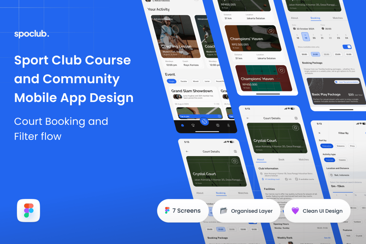 Download Spoclub Booking Court Flow Tennis Club Mobile App Figma Design