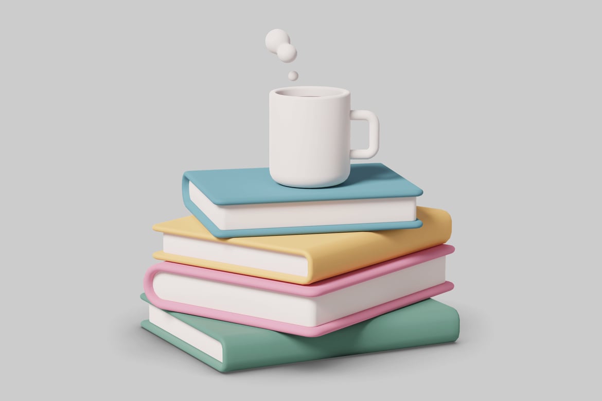 Download Stack of books with a mug on top 3D Model