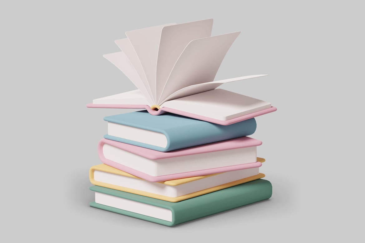 Download Stack of books with distinct colors and designs 3D Model