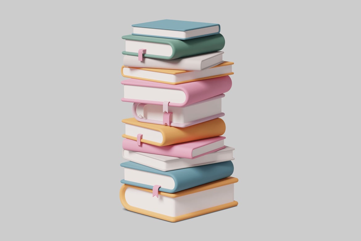 Download Stack of books with ribbon bookmarks 3D Model