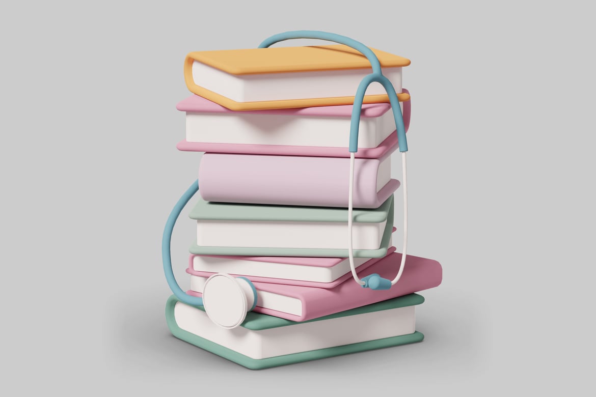 Download Stack of books with stethoscope 3D Model