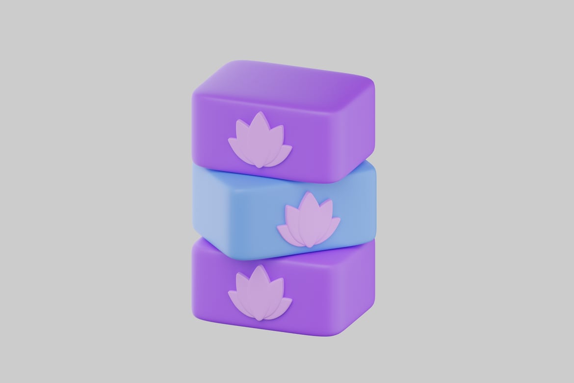 Download Stack of colorful blocks with lotus flowers. 3D Model