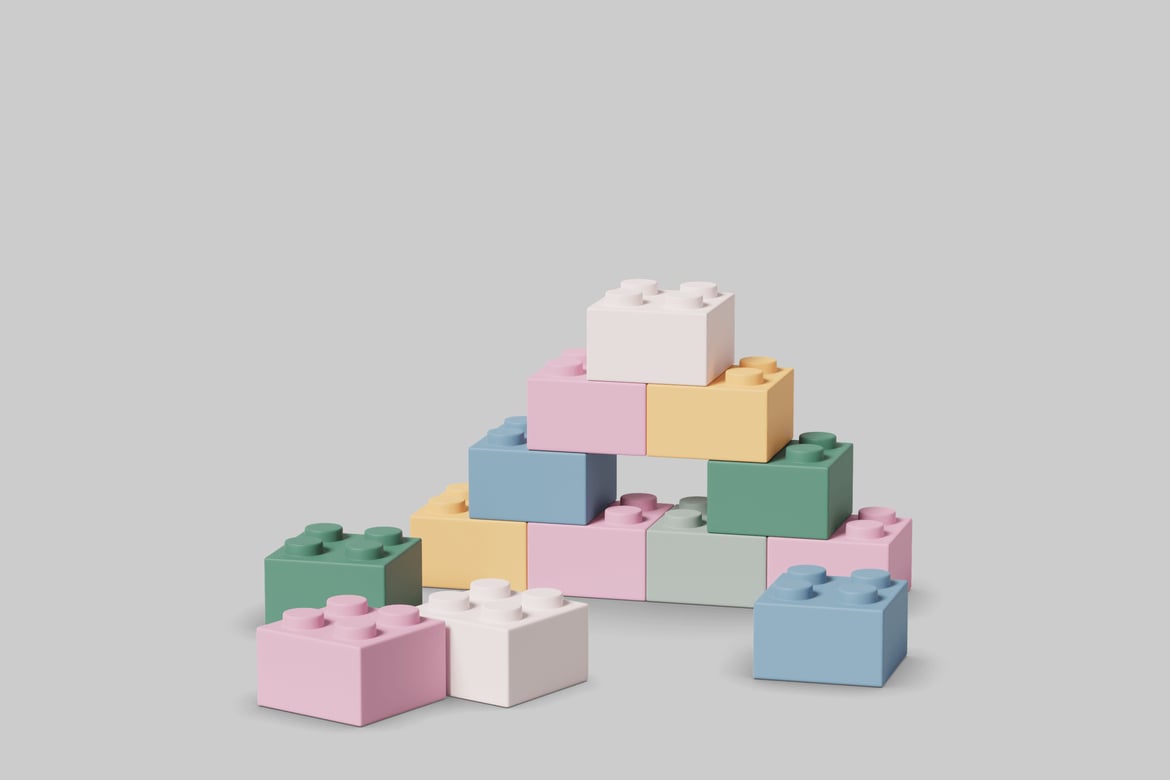 Download Stack of colorful plastic building blocks. 3D Model