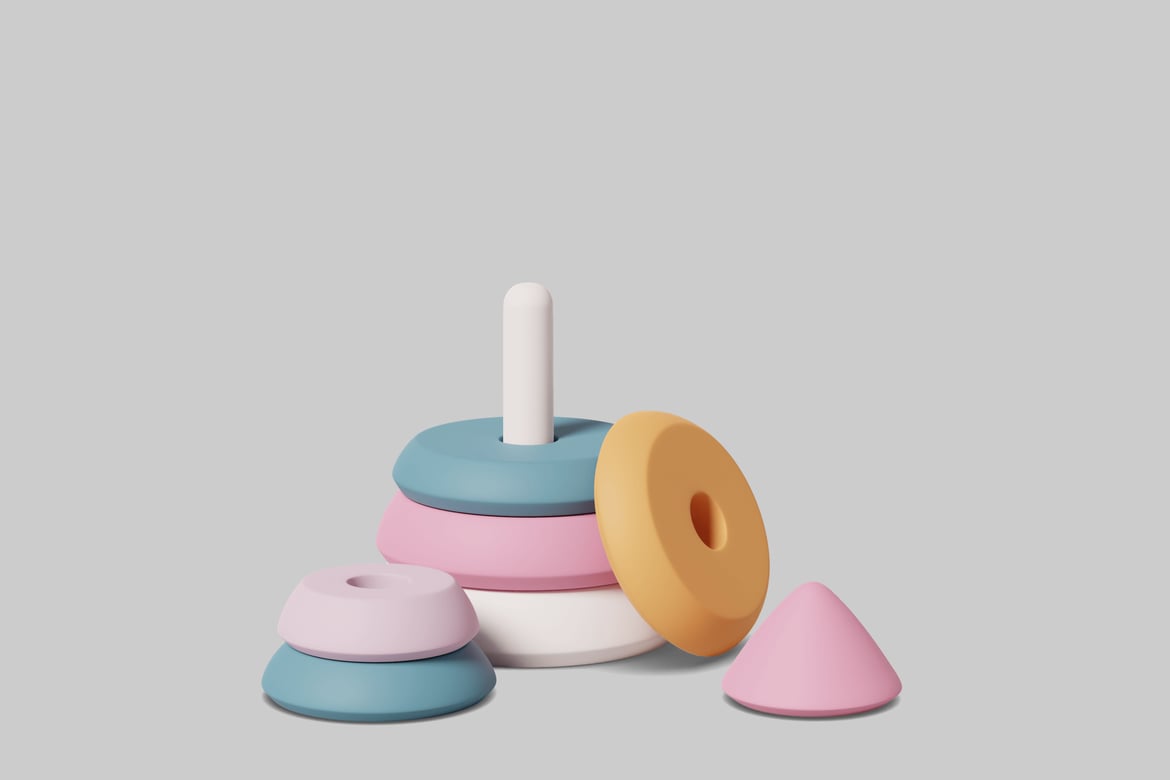 Download Stack of rings with a white pole and pyramid 3D Model