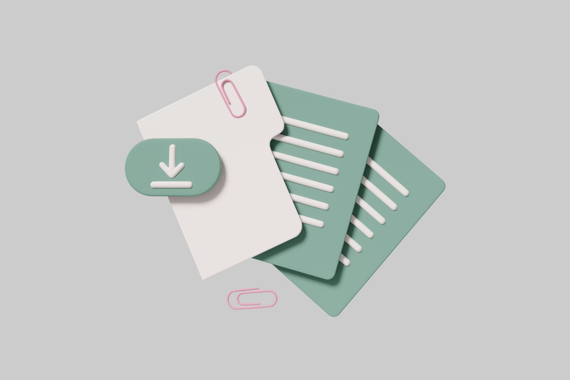 Download Stack of three documents with a pink paperclip attached 3D Model