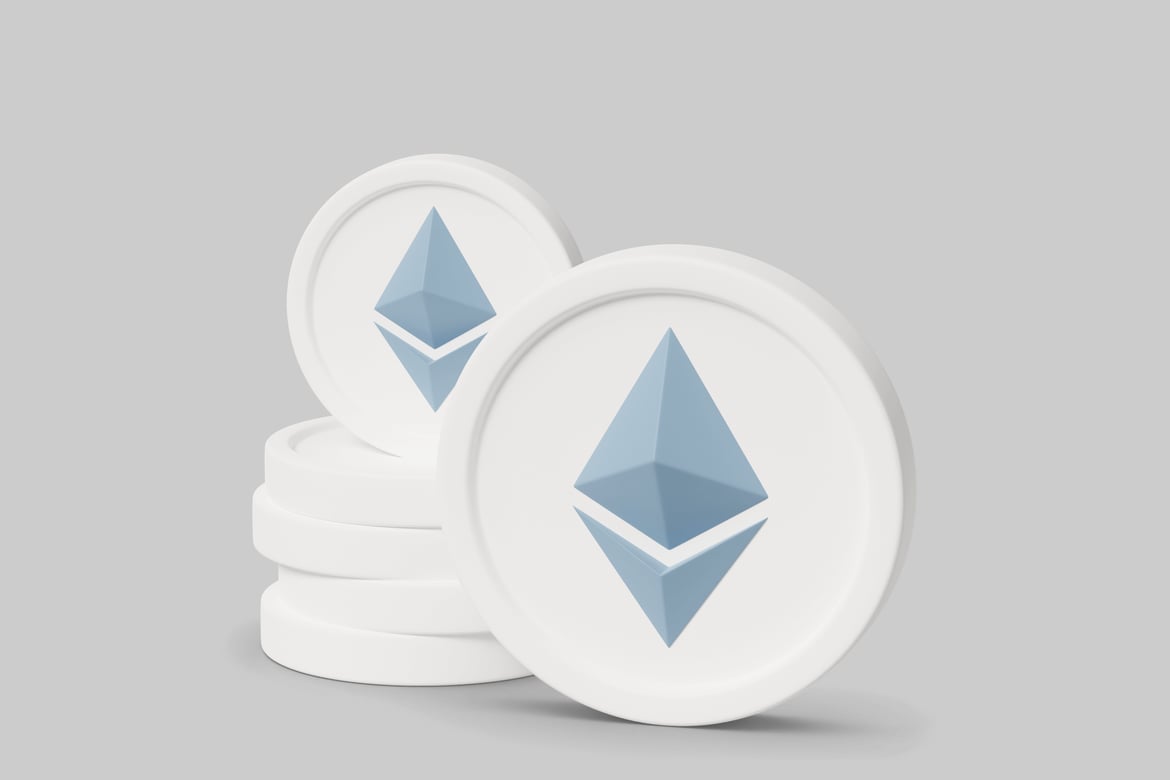 Download Stack of three white coins with Ethereum logo 3D Model