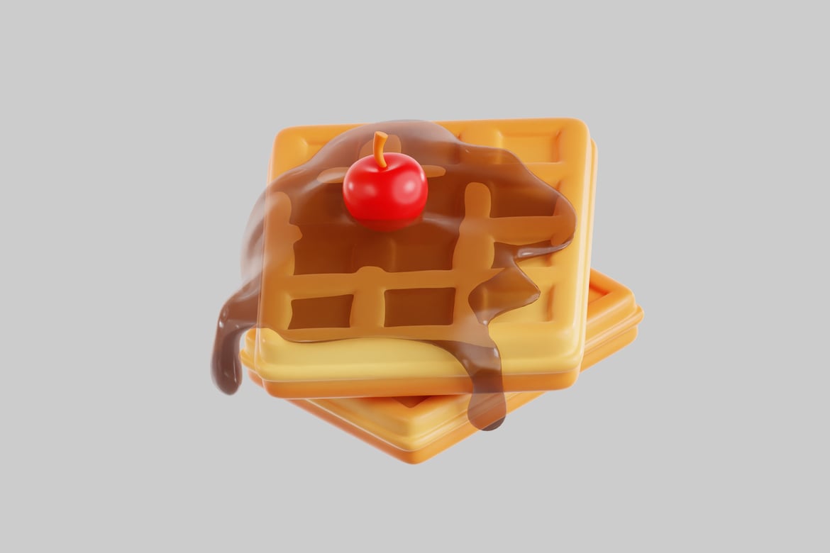 Download Stacked waffles with chocolate syrup and cherry 3D Model