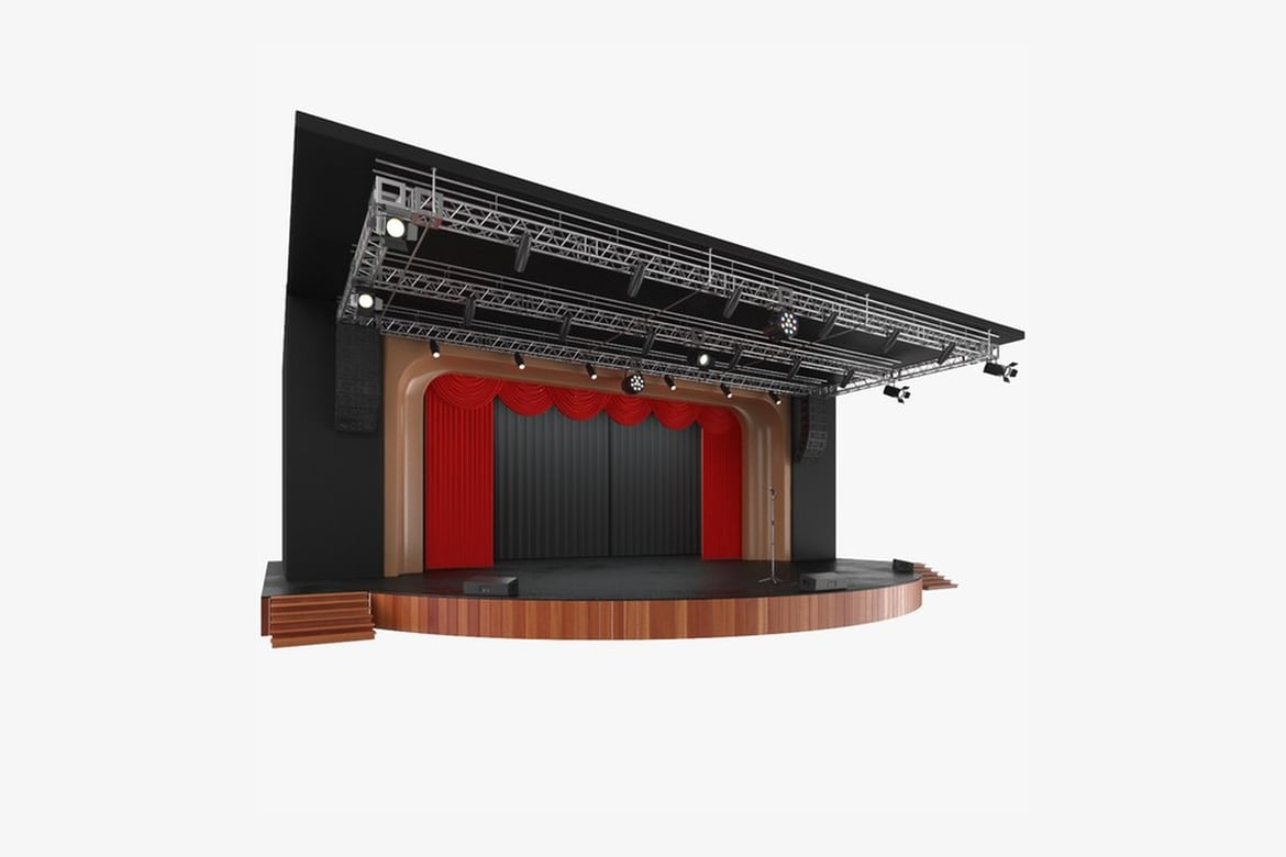 Download Stage with Black Floor, Brown Back Wall, and Red Curtains 3D Model