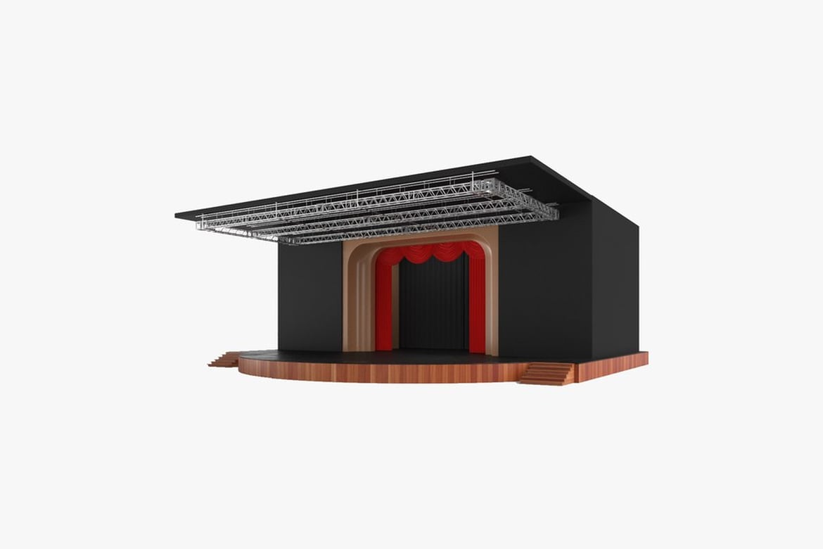 Download Stage with Red Curtain and Truss Roof 3D Model