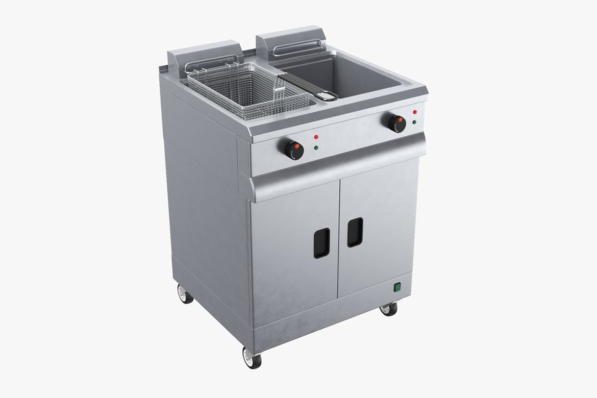 Download Stainless Steel Double-Basket Deep Fryer with Control Panel 3D Model