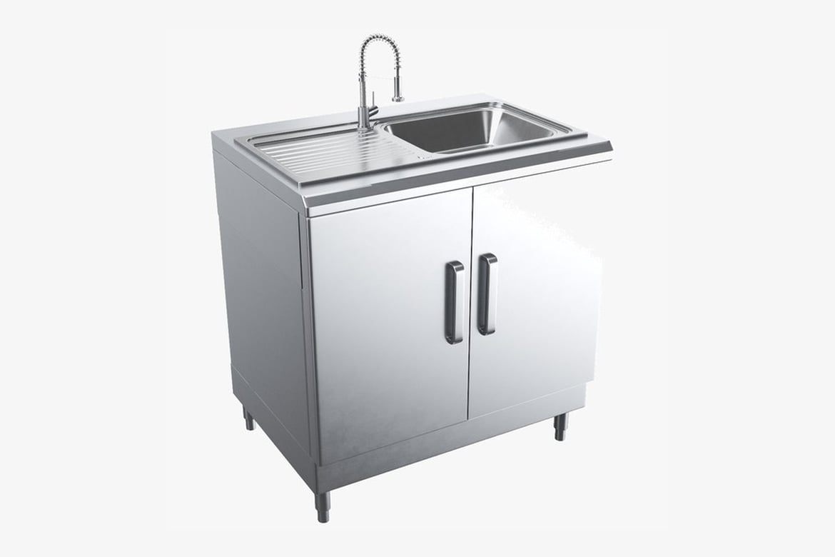 Download Stainless Steel Single-Basin Sink with Cabinet 3D Model