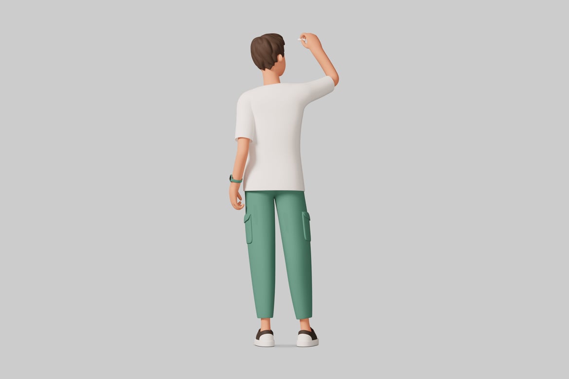 Download Standing Man in White T-Shirt, Green Pants, and Black and White Shoes 3D Model