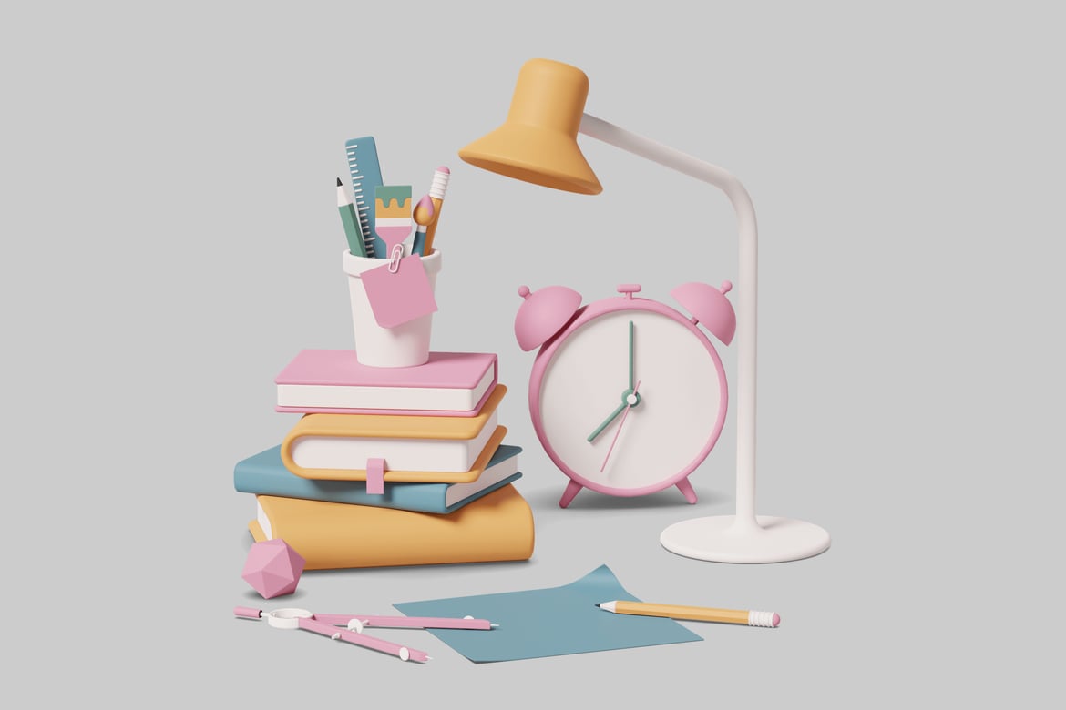 Download Stationery items arranged on a . 3D Model