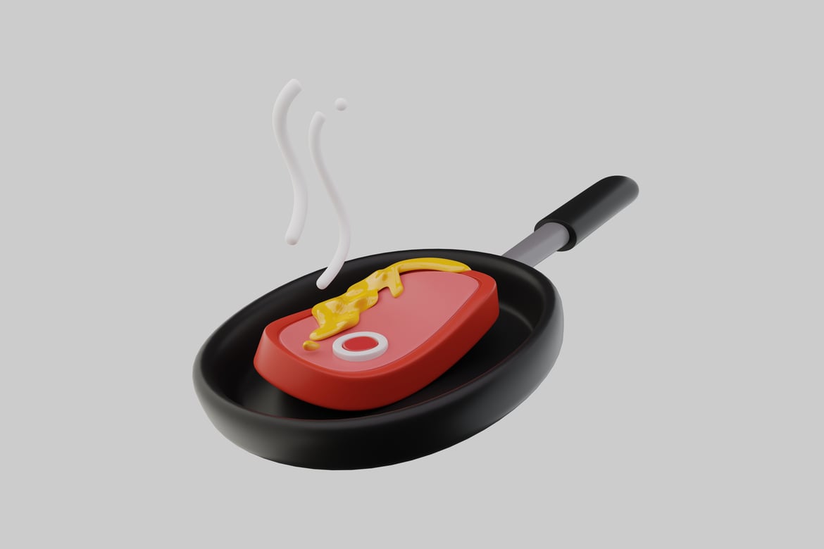 Download Steak in a pan with yellow sauce 3D Model