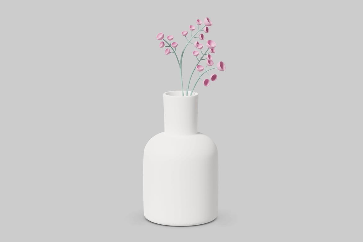 Download Still life with white vase and pink flowers 3D Model