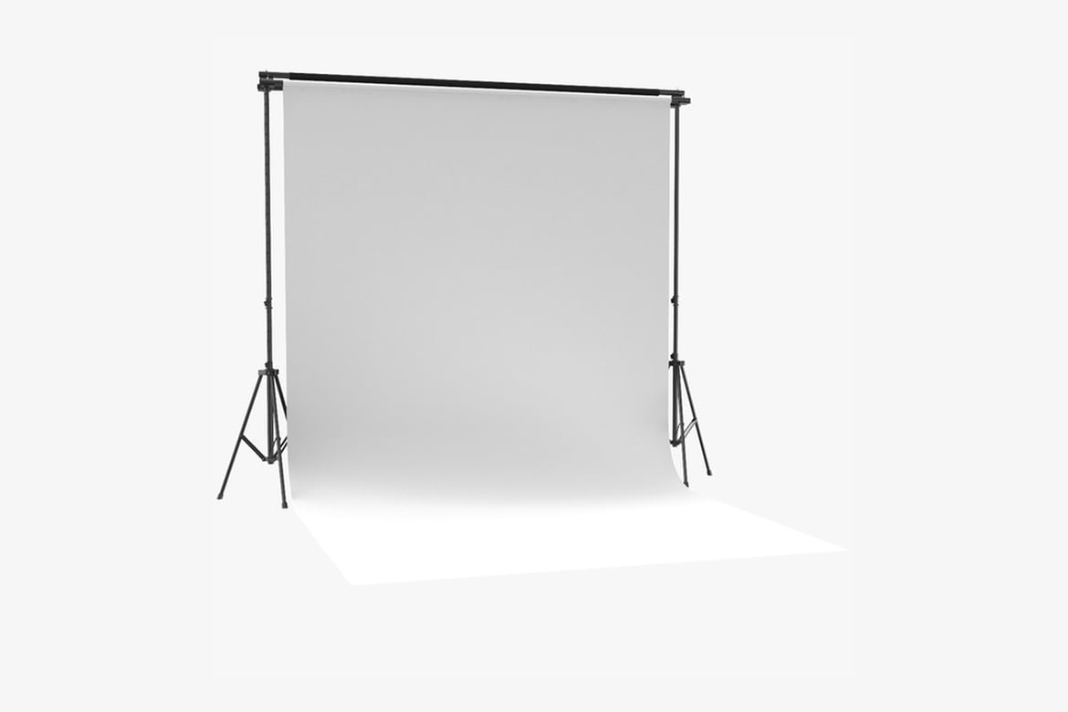 Download Studio Backdrop Screen, White Stand with Black Metal Frame 3D Model