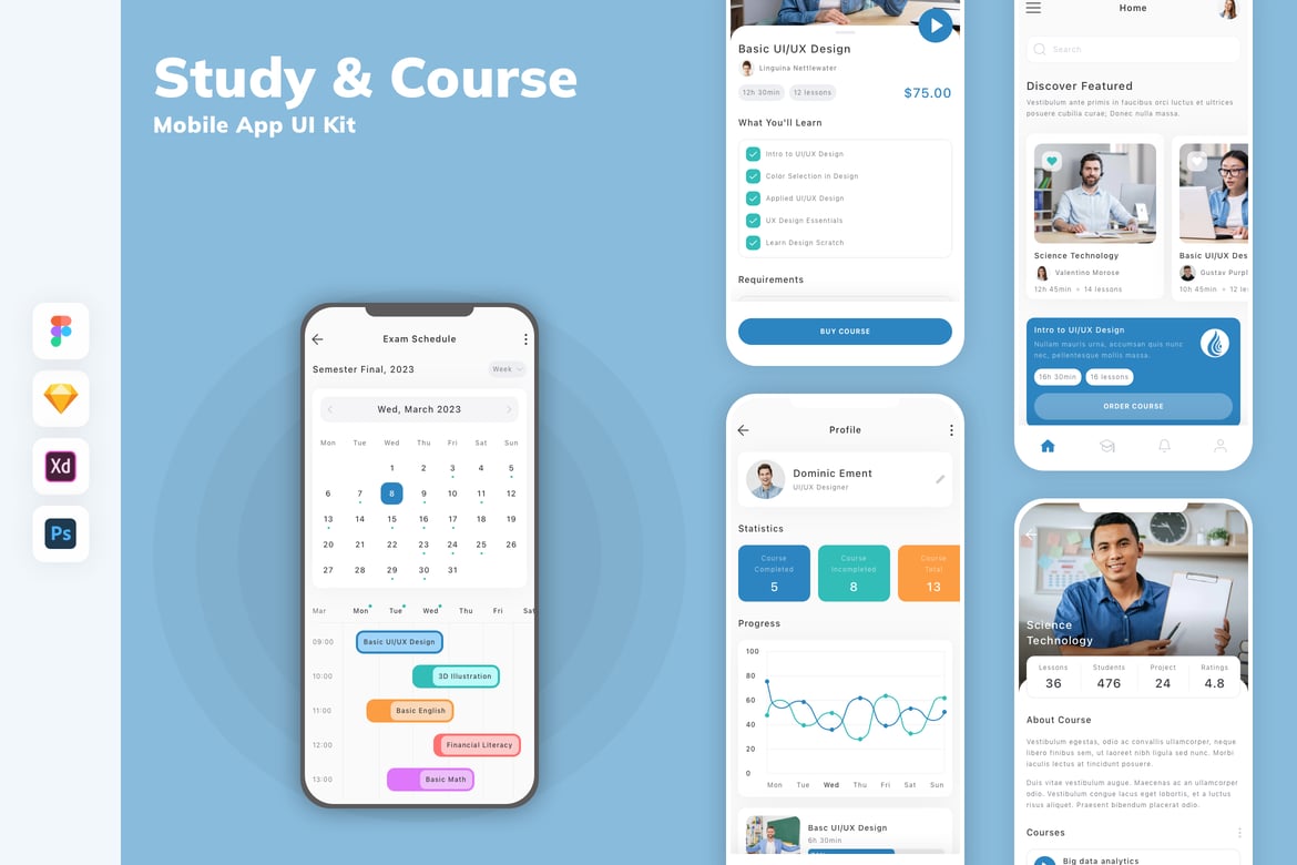 Download Study & Course Mobile App UI Kit Figma Design