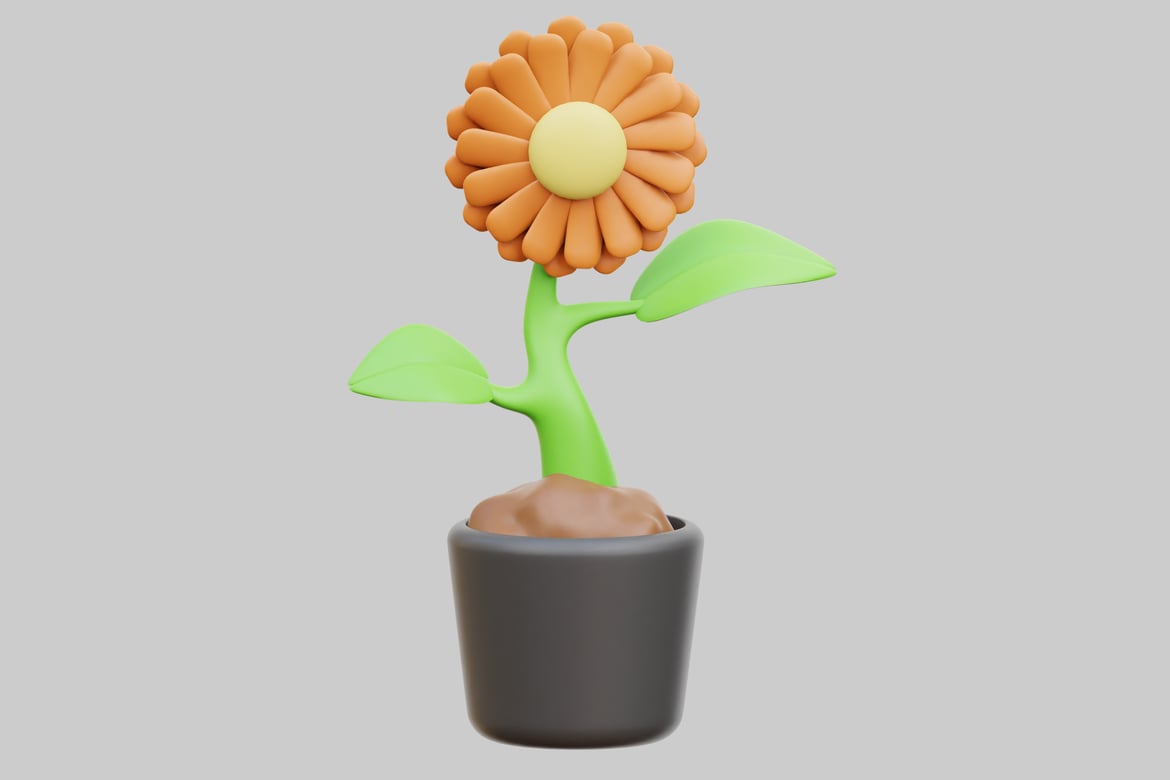 Download Stylized Cartoon Flower in a Pot 3D Model