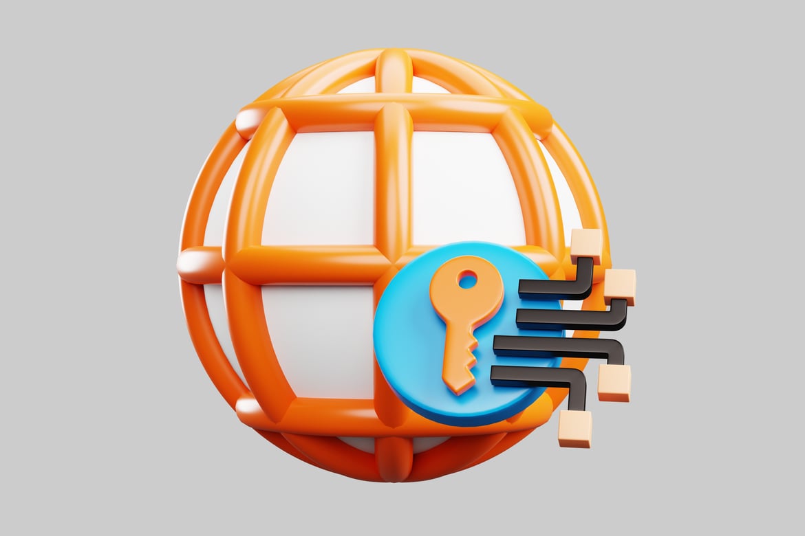 Download Stylized globe with keyhole and key. 3D Model