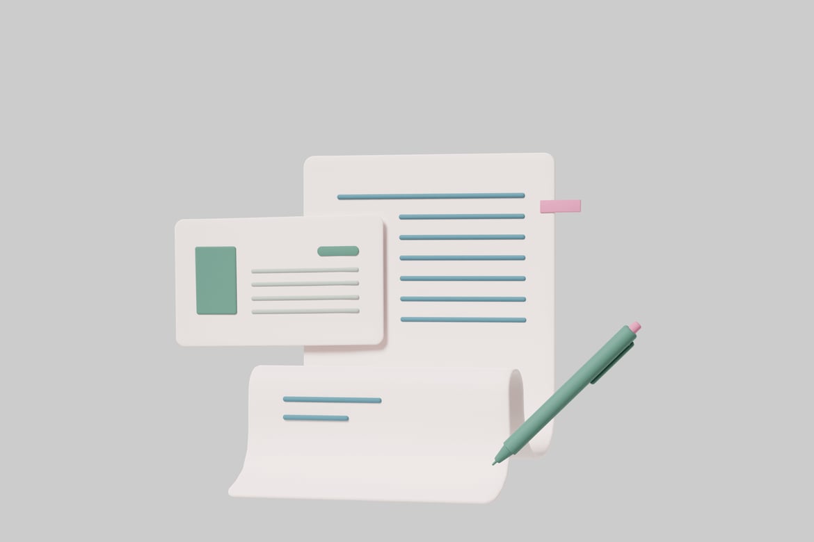 Download Stylized illustration of a document and a pen 3D Model