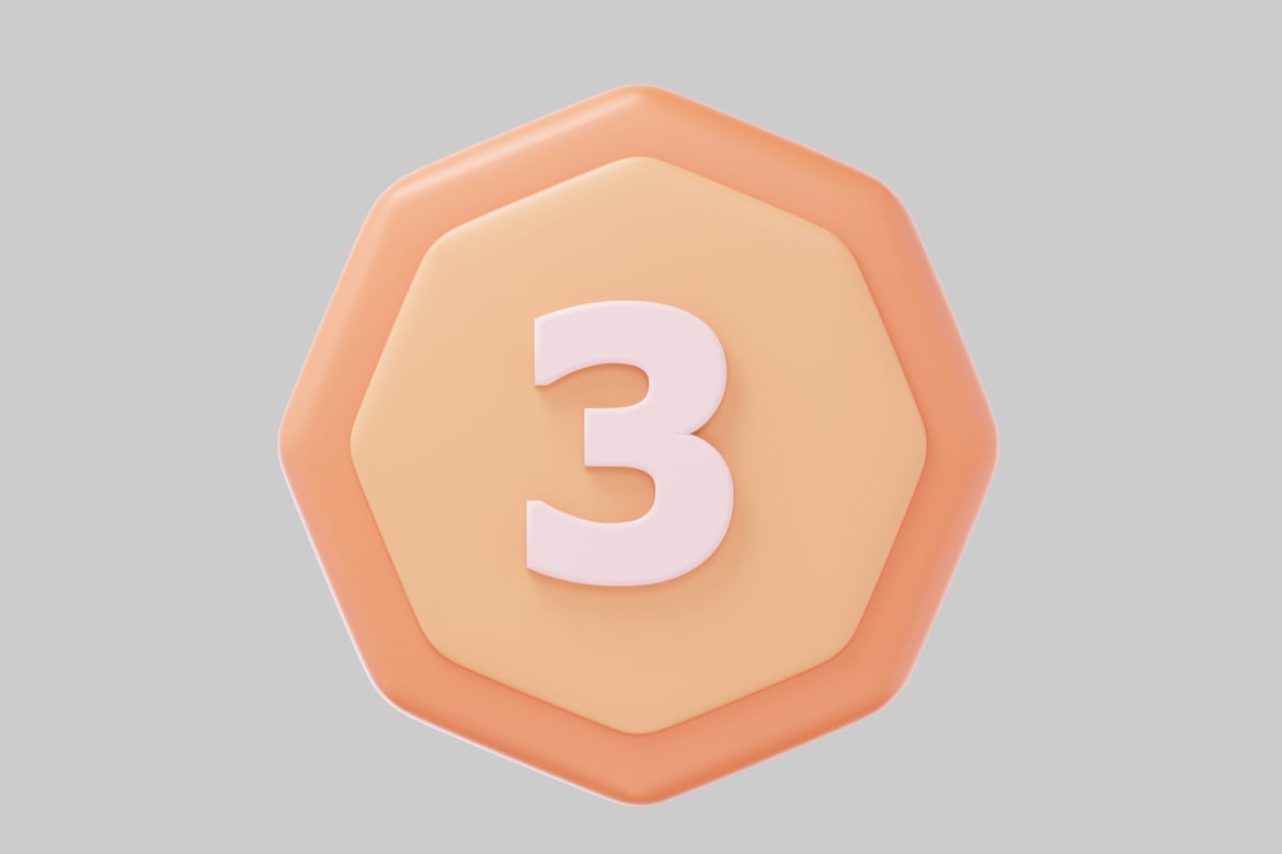 Download Stylized number 3 with a hexagonal background 3D Model