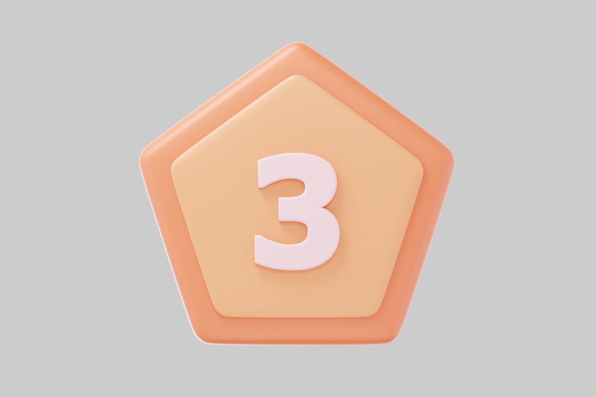 Download Stylized number three in a hexagonal frame 3D Model