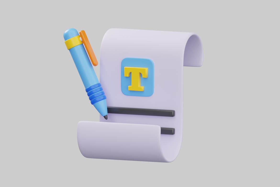 Download Stylized paper with pen and logo 3D Model