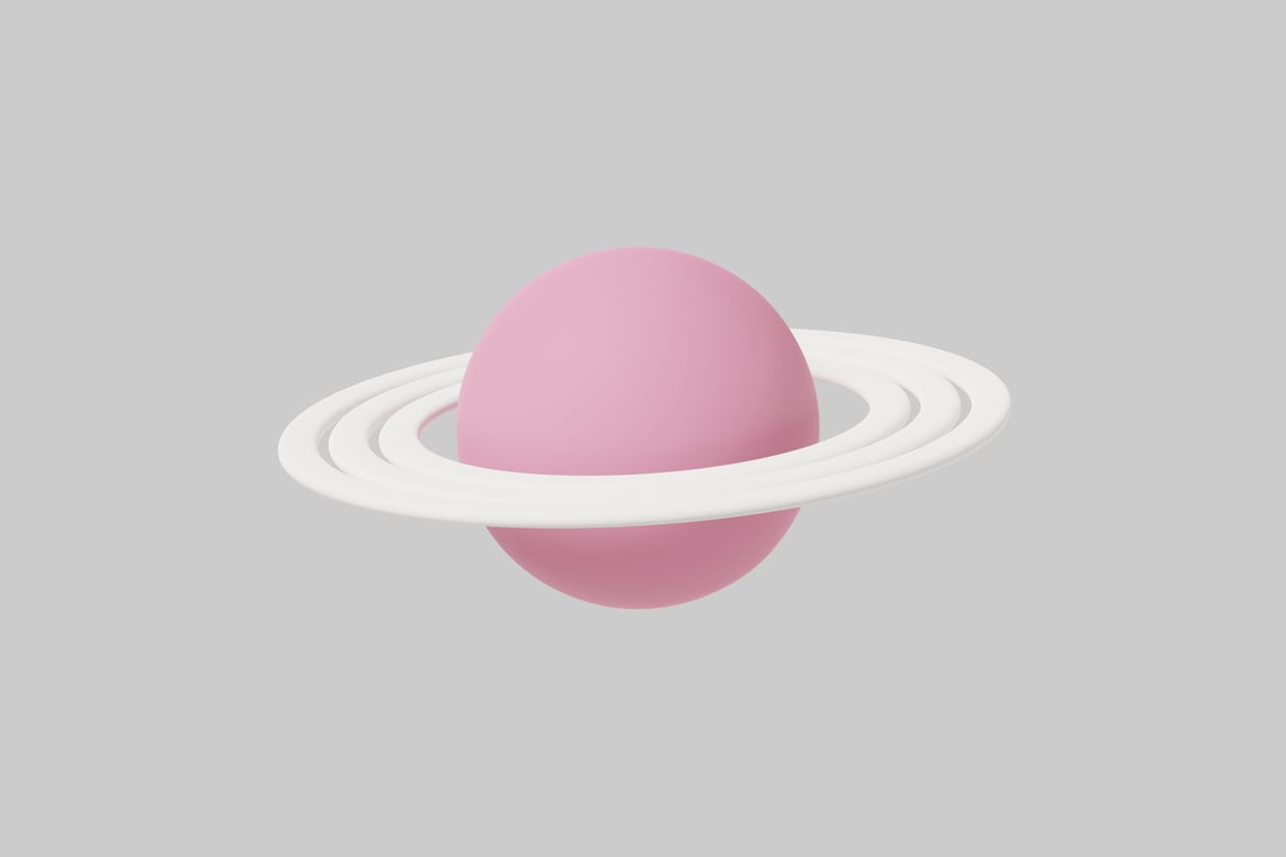 Download Stylized representation of a pink planet with a ring system 3D Model