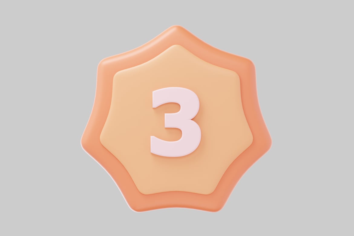 Download Stylized Star Badge with Number 3 3D Model