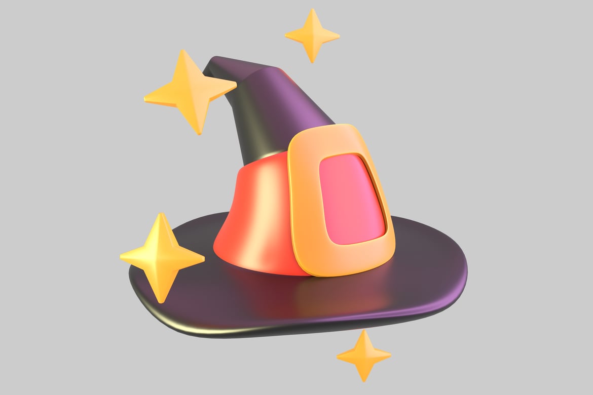 Download Stylized witch's hat with four yellow stars. 3D Model