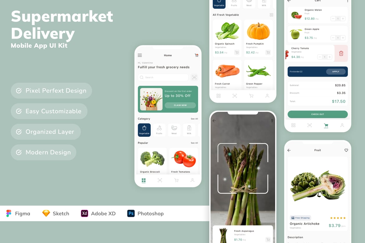 Download Supermarket Delivery Mobile App UI Kit Figma Design